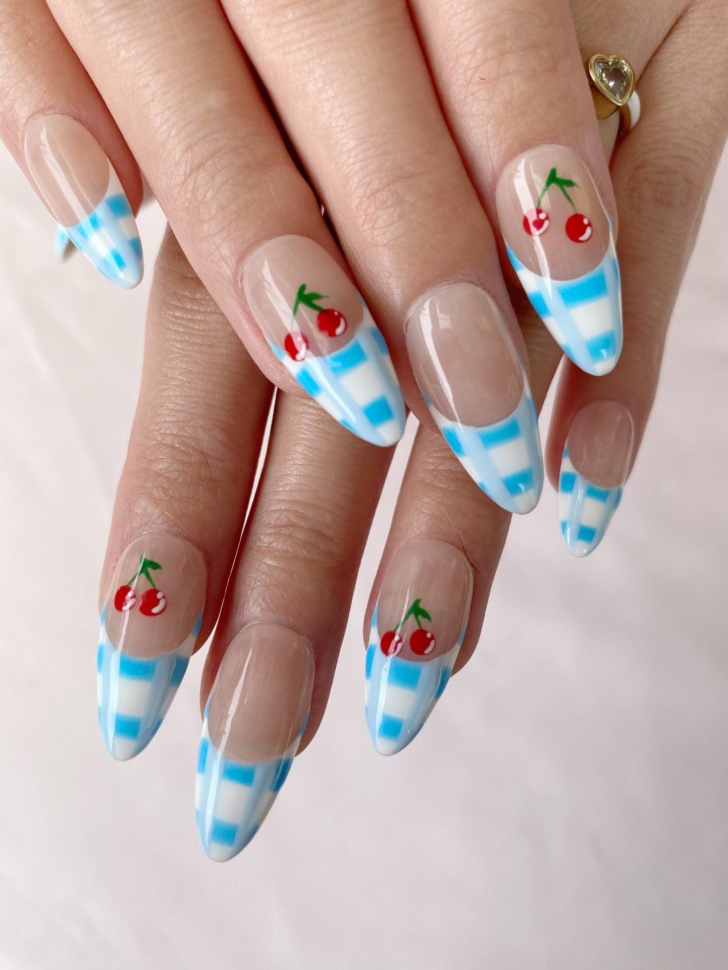 Cherry Check - GO2NAIL  MEDIUM ALMOND PressOnNails