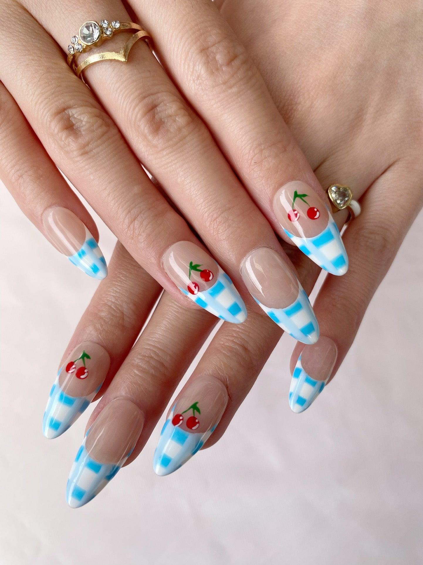 Cherry Check - GO2NAIL  MEDIUM ALMOND PressOnNails