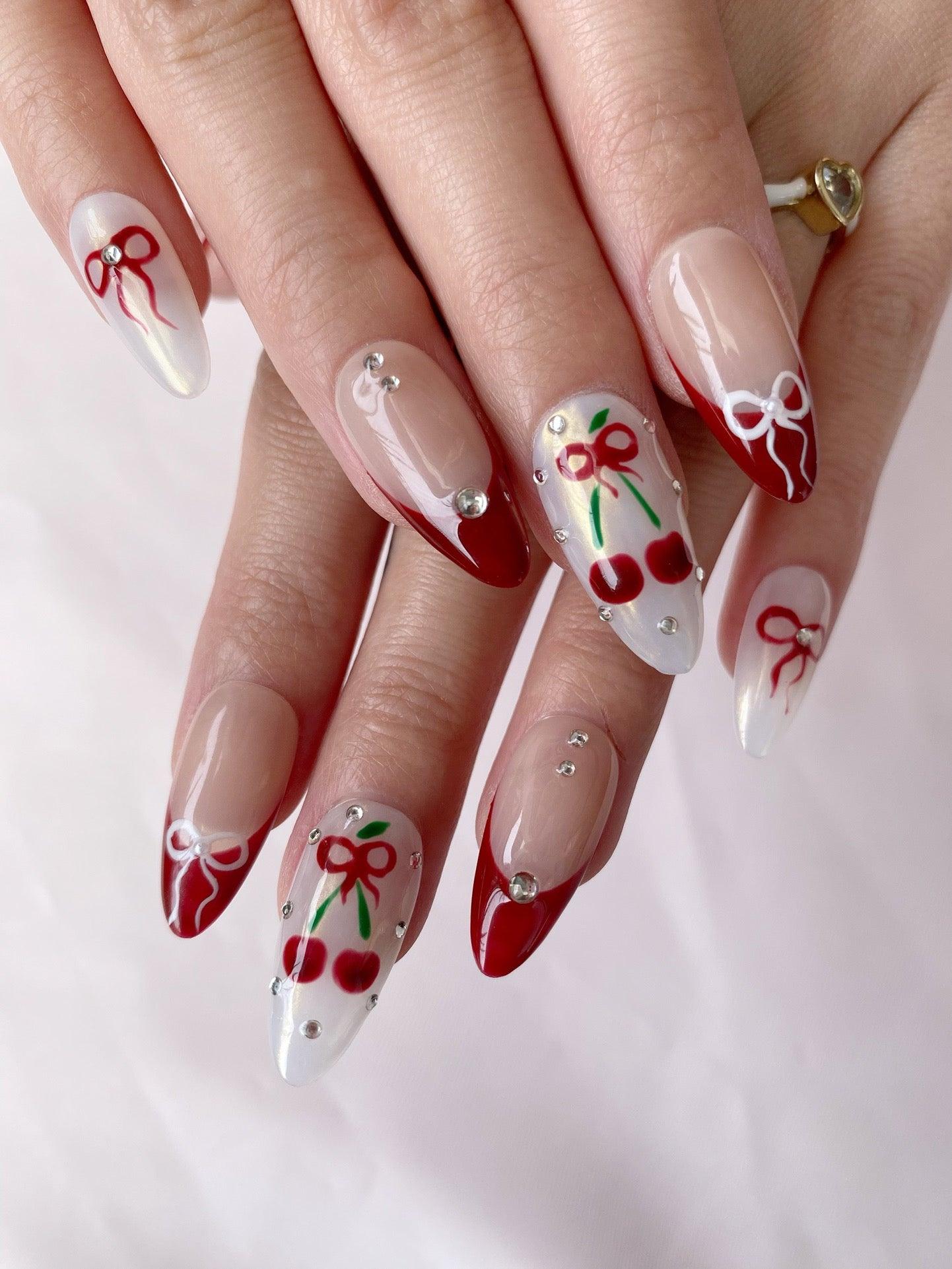 Cherry Love - GO2NAIL  MEDIUM ALMOND PressOnNails