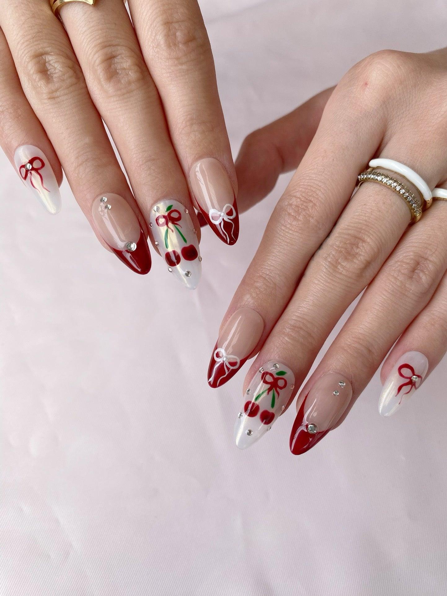 Cherry Love - GO2NAIL  MEDIUM ALMOND PressOnNails