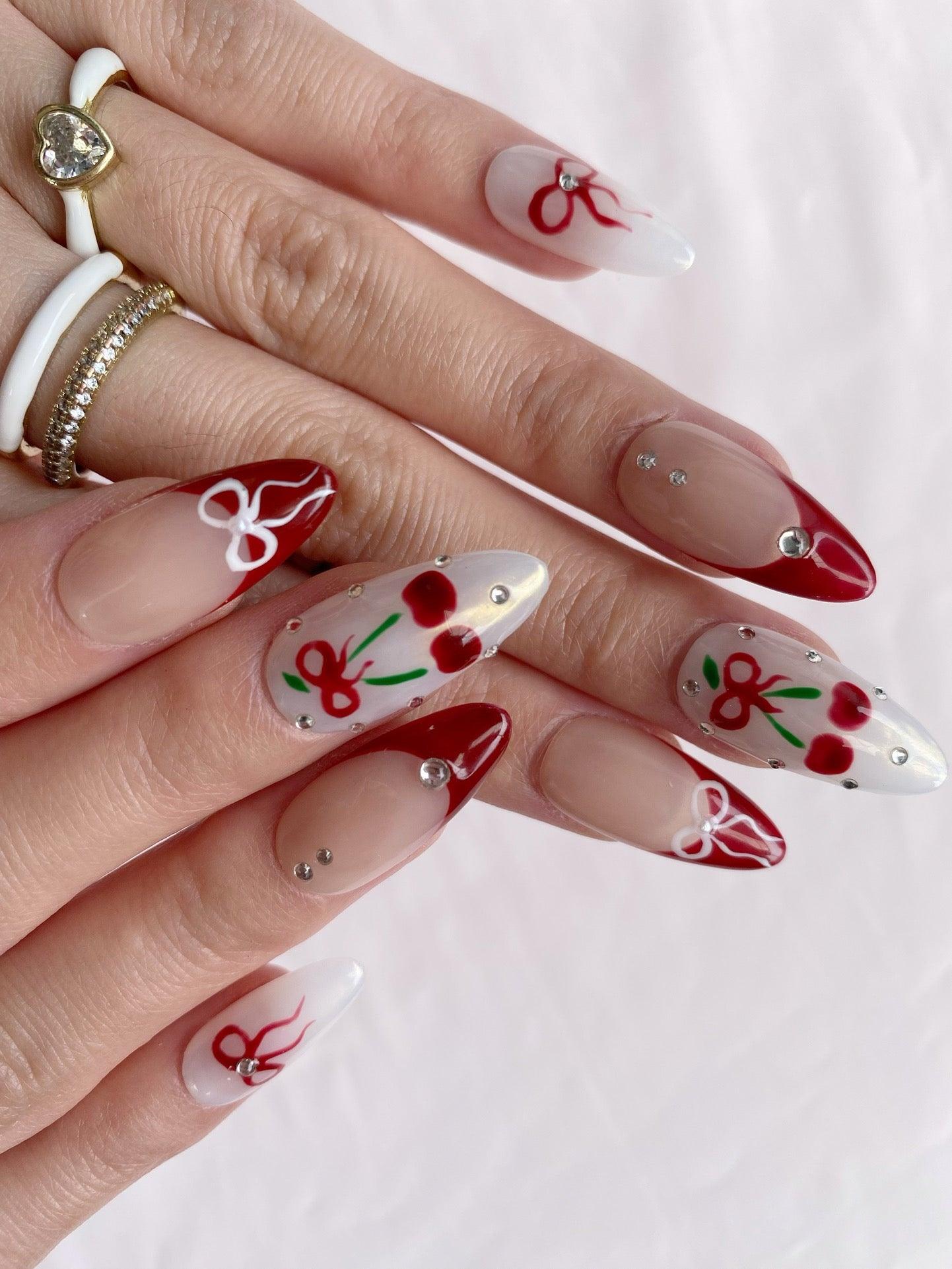 Cherry Love - GO2NAIL  MEDIUM ALMOND PressOnNails