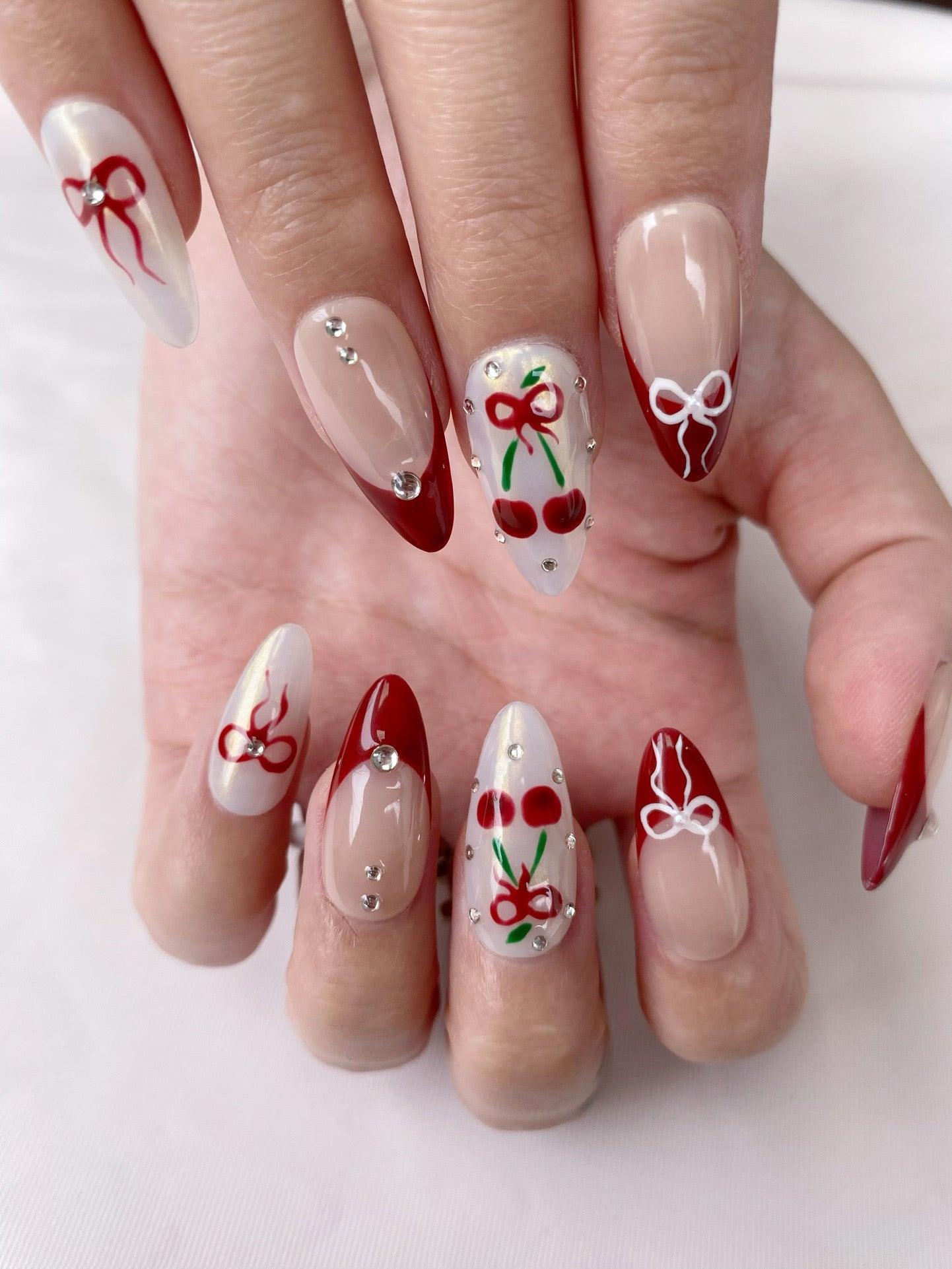 Cherry Love - GO2NAIL  MEDIUM ALMOND PressOnNails