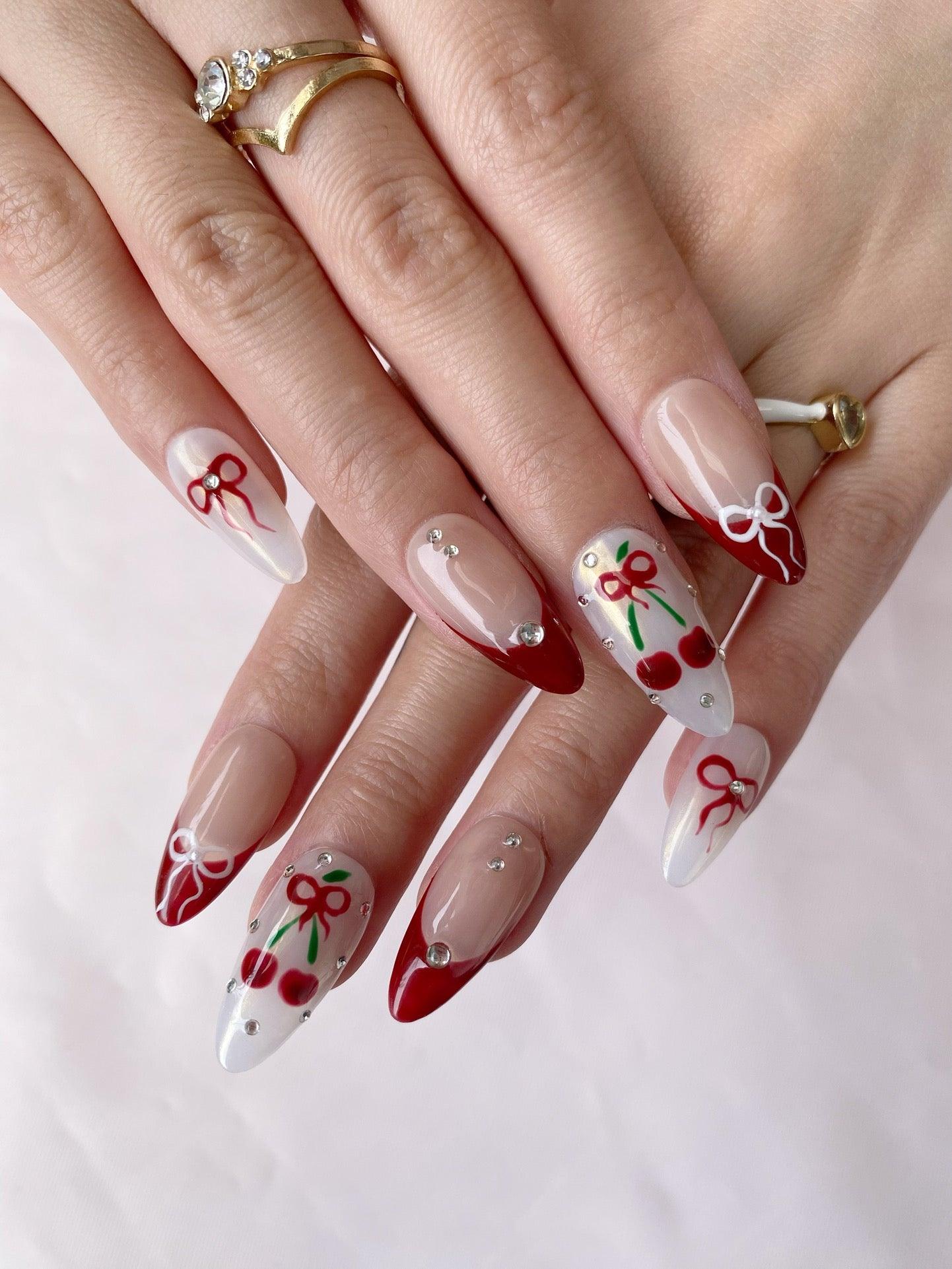 Cherry Love - GO2NAIL  MEDIUM ALMOND PressOnNails