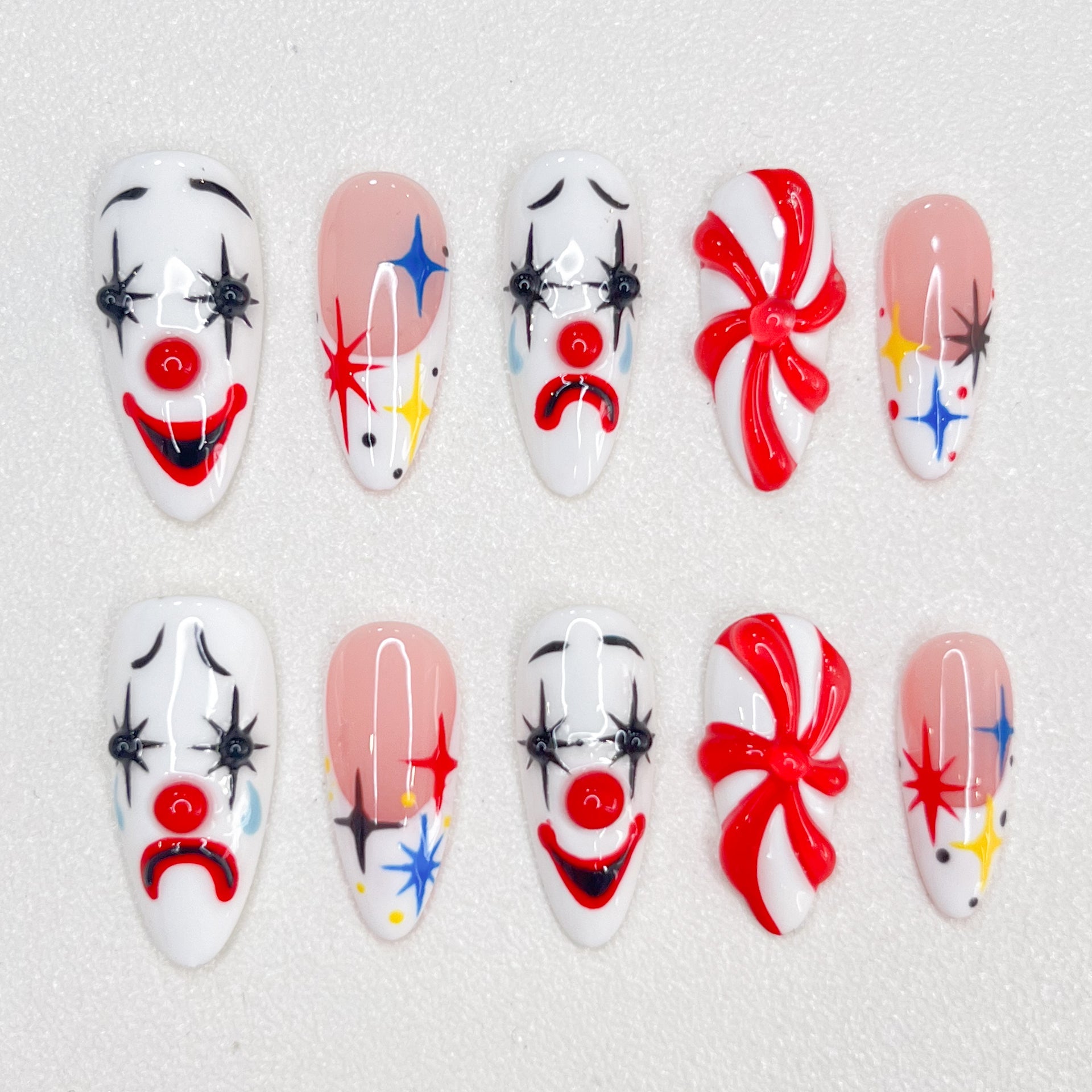 Clown Carnival - GO2NAIL  LONG ALMOND PressOnNails