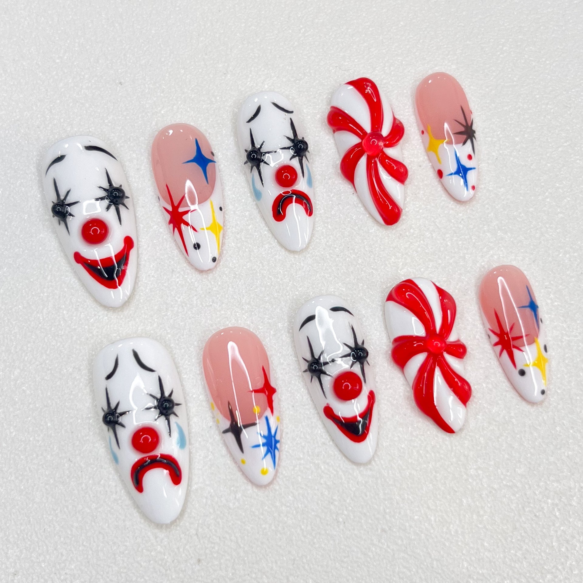 Clown Carnival - GO2NAIL  LONG ALMOND PressOnNails