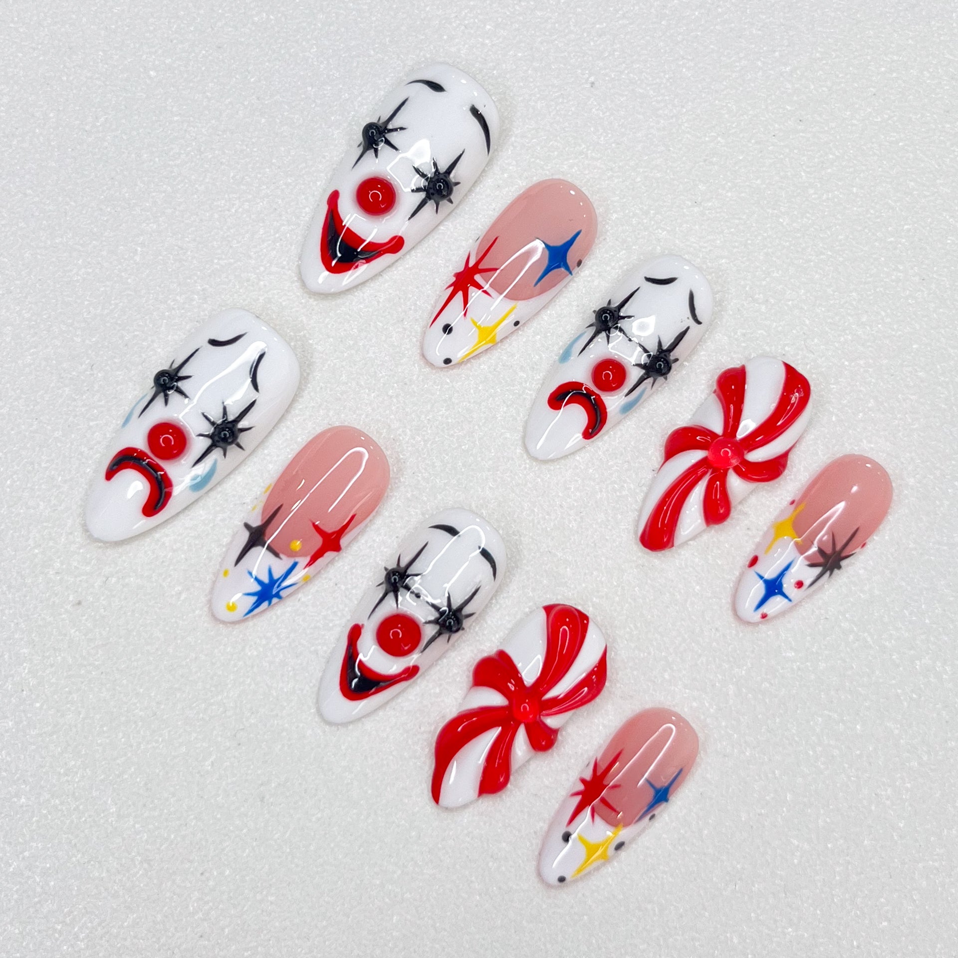 Clown Carnival - GO2NAIL  LONG ALMOND PressOnNails