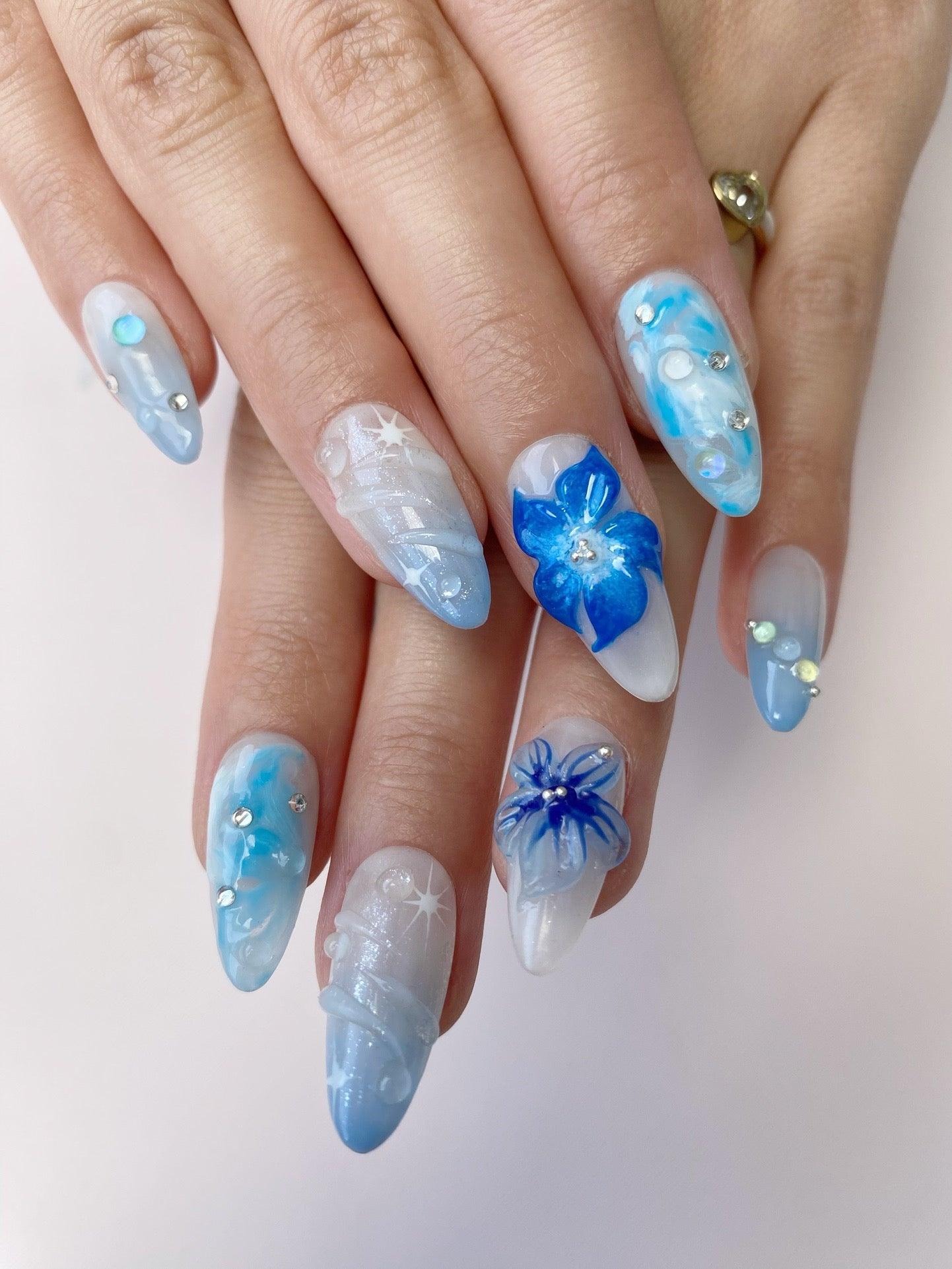 Frost Flower - GO2NAIL  MEDIUM ALMOND PressOnNails