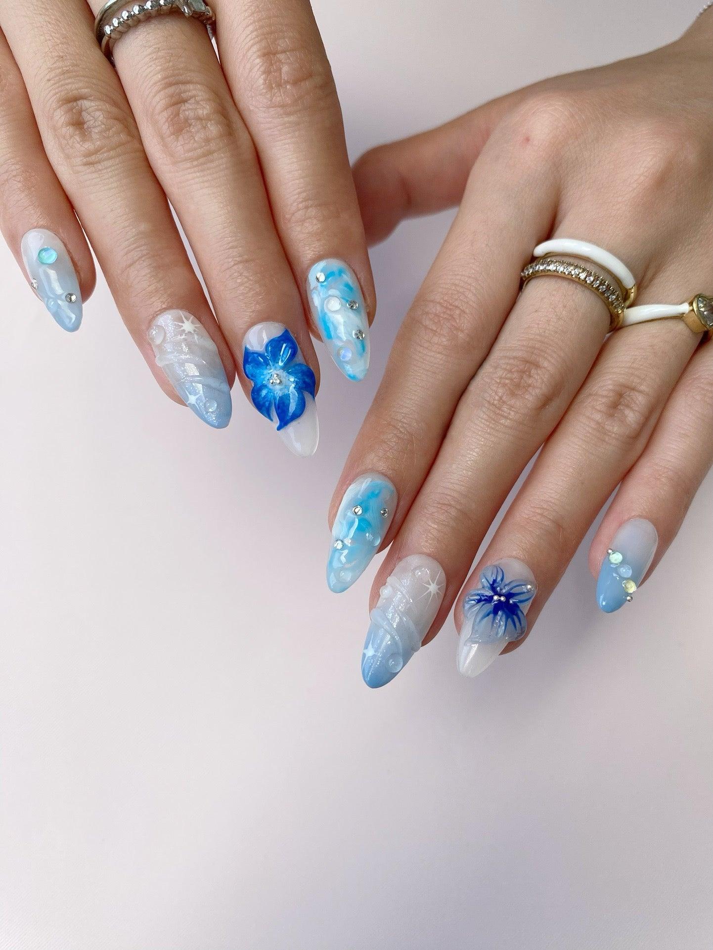 Frost Flower - GO2NAIL  MEDIUM ALMOND PressOnNails