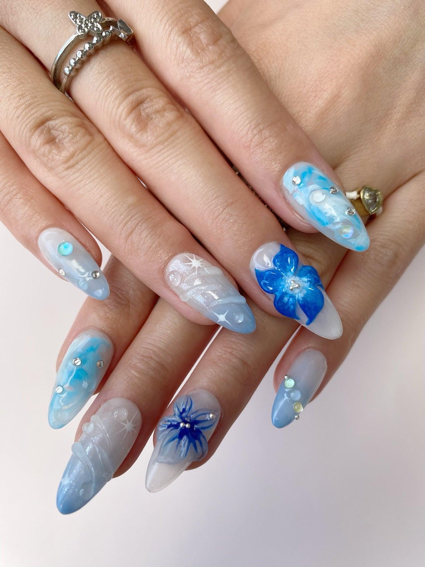 Frost Flower - GO2NAIL  MEDIUM ALMOND PressOnNails