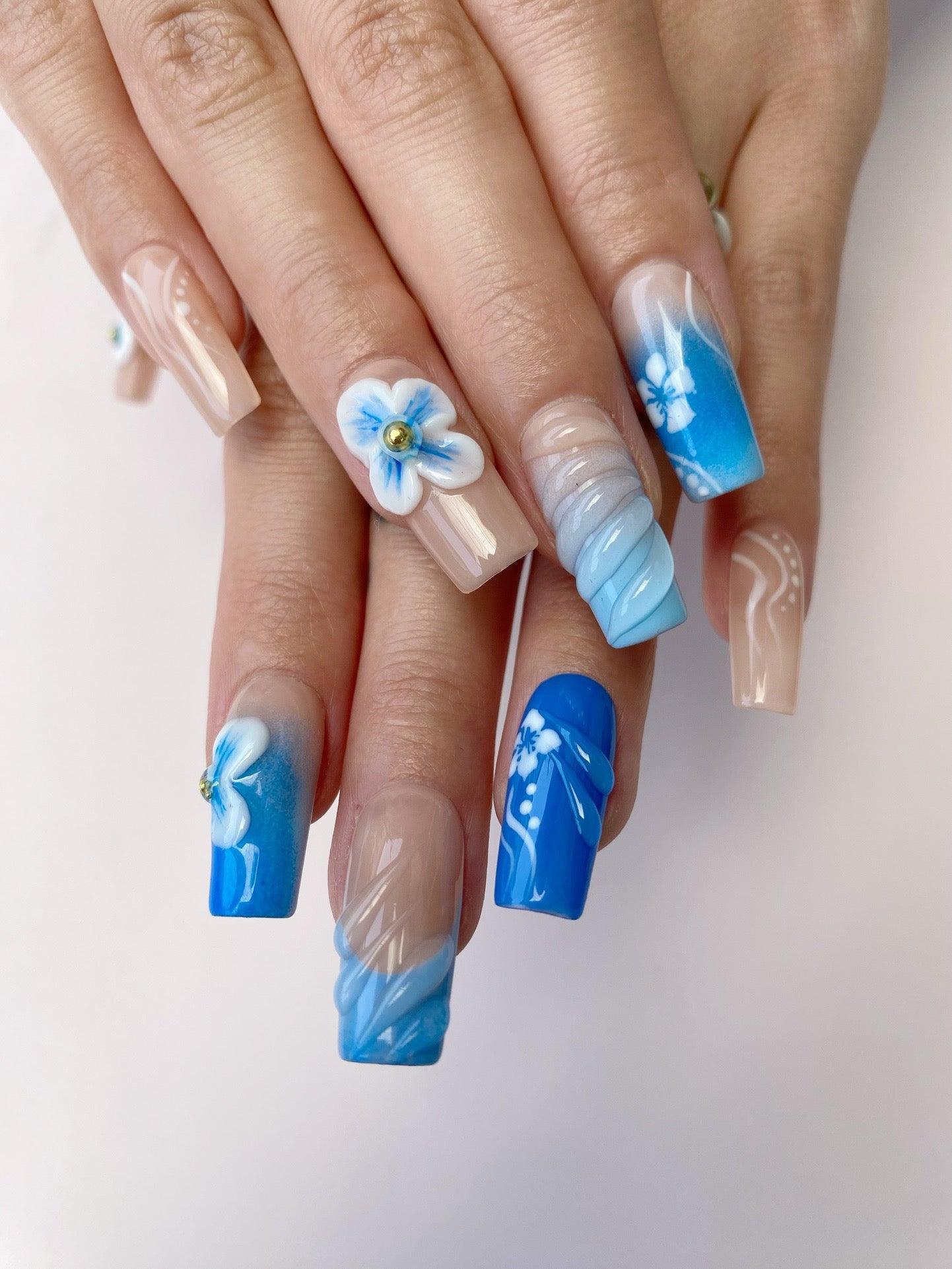 Frosted Bloom - GO2NAIL  LONG SQUARE PressOnNails