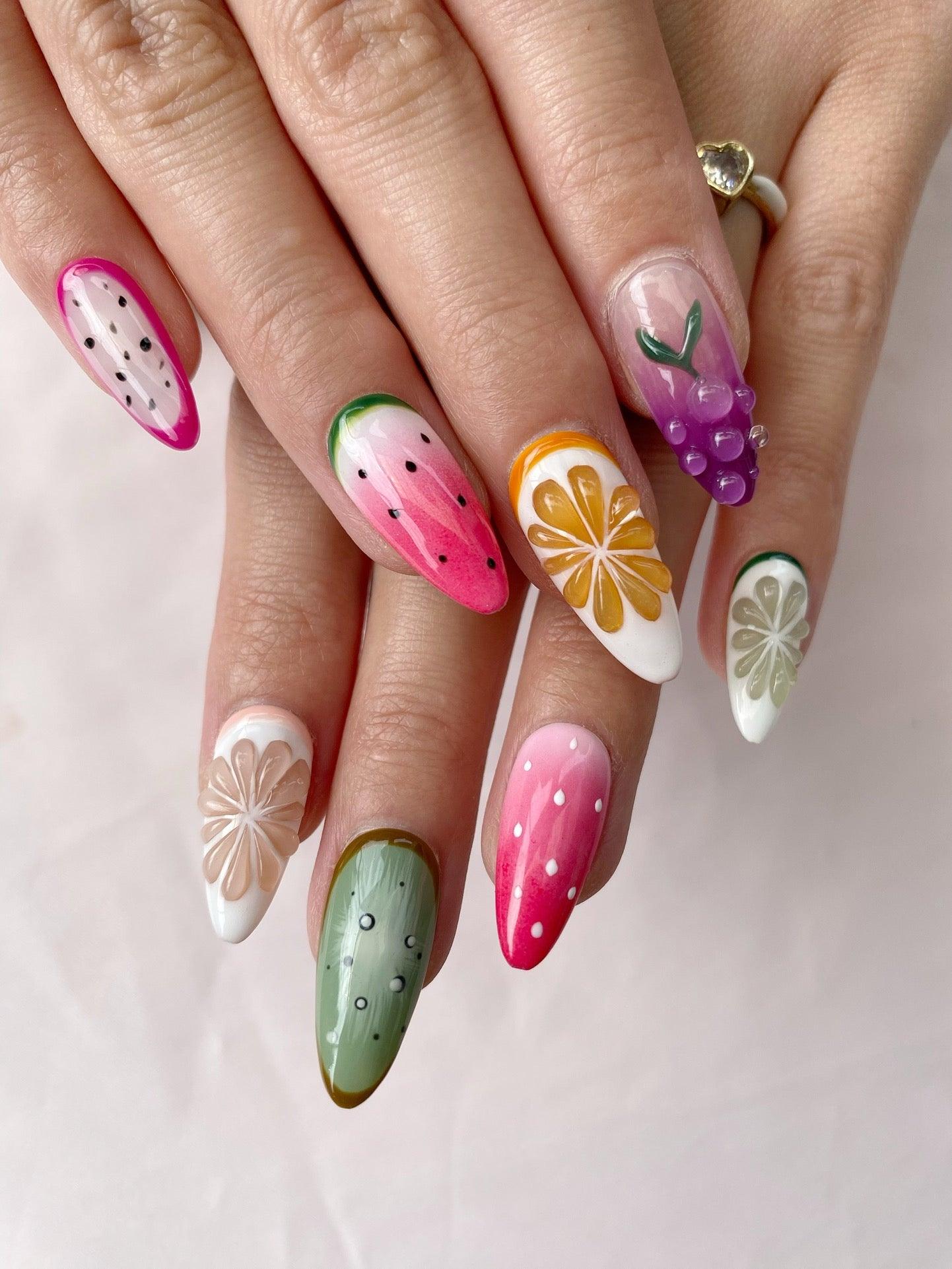 Fruit Fiesta - GO2NAIL  MEDIUM ALMOND PressOnNails