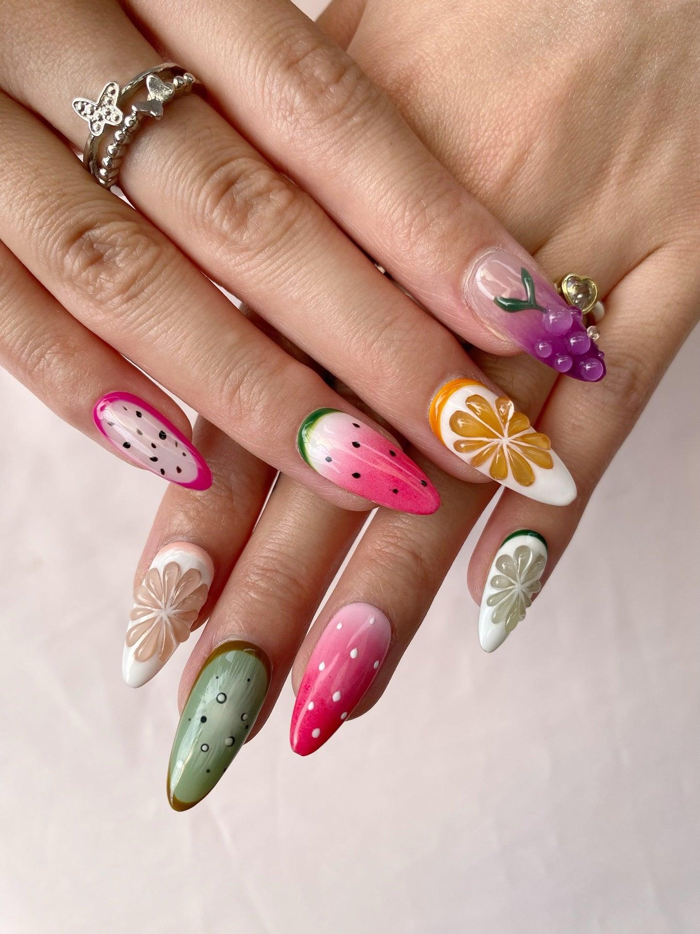 Fruit Fiesta - GO2NAIL  MEDIUM ALMOND PressOnNails