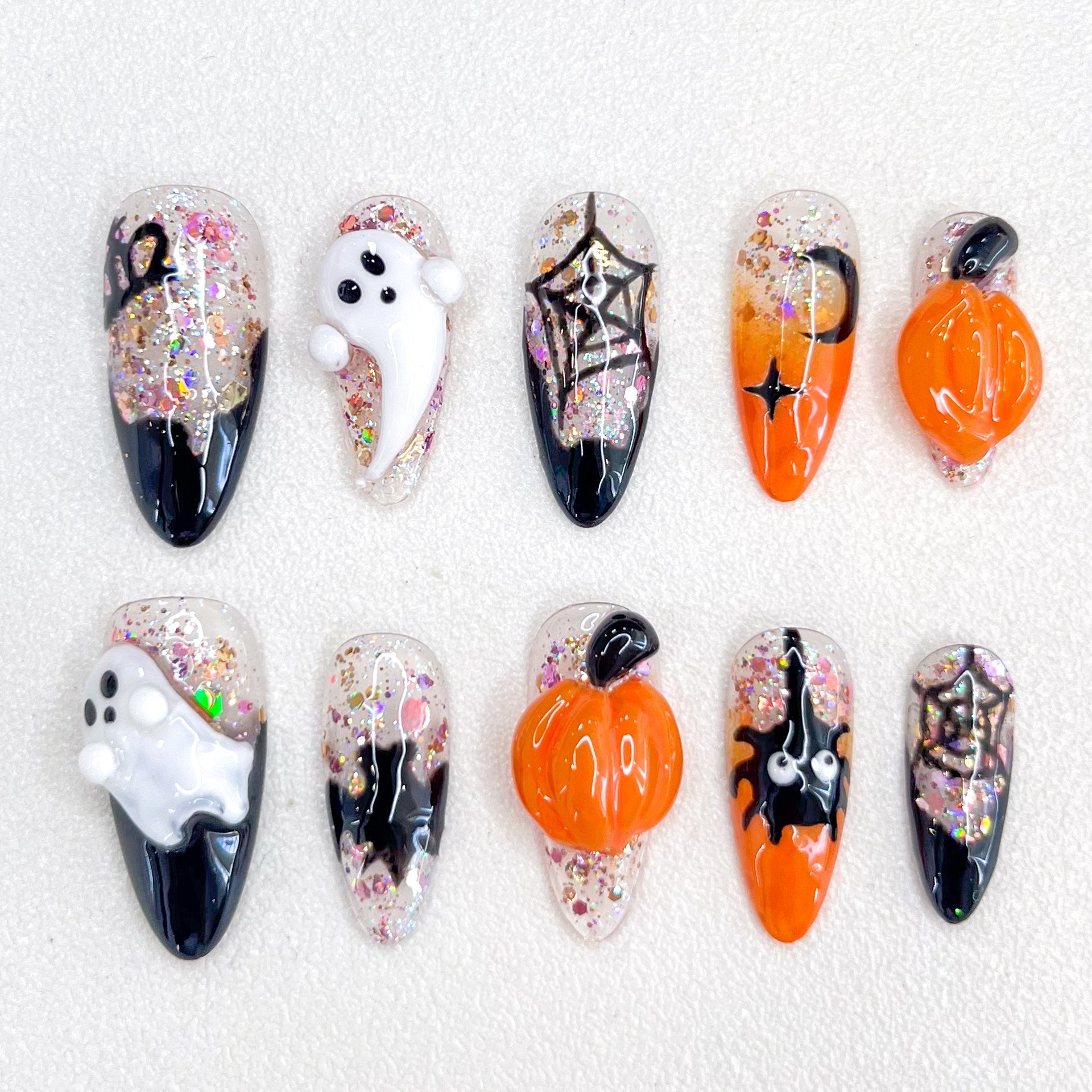 Haunted Glow Halloween - GO2NAIL  LONG ALMOND PressOnNails