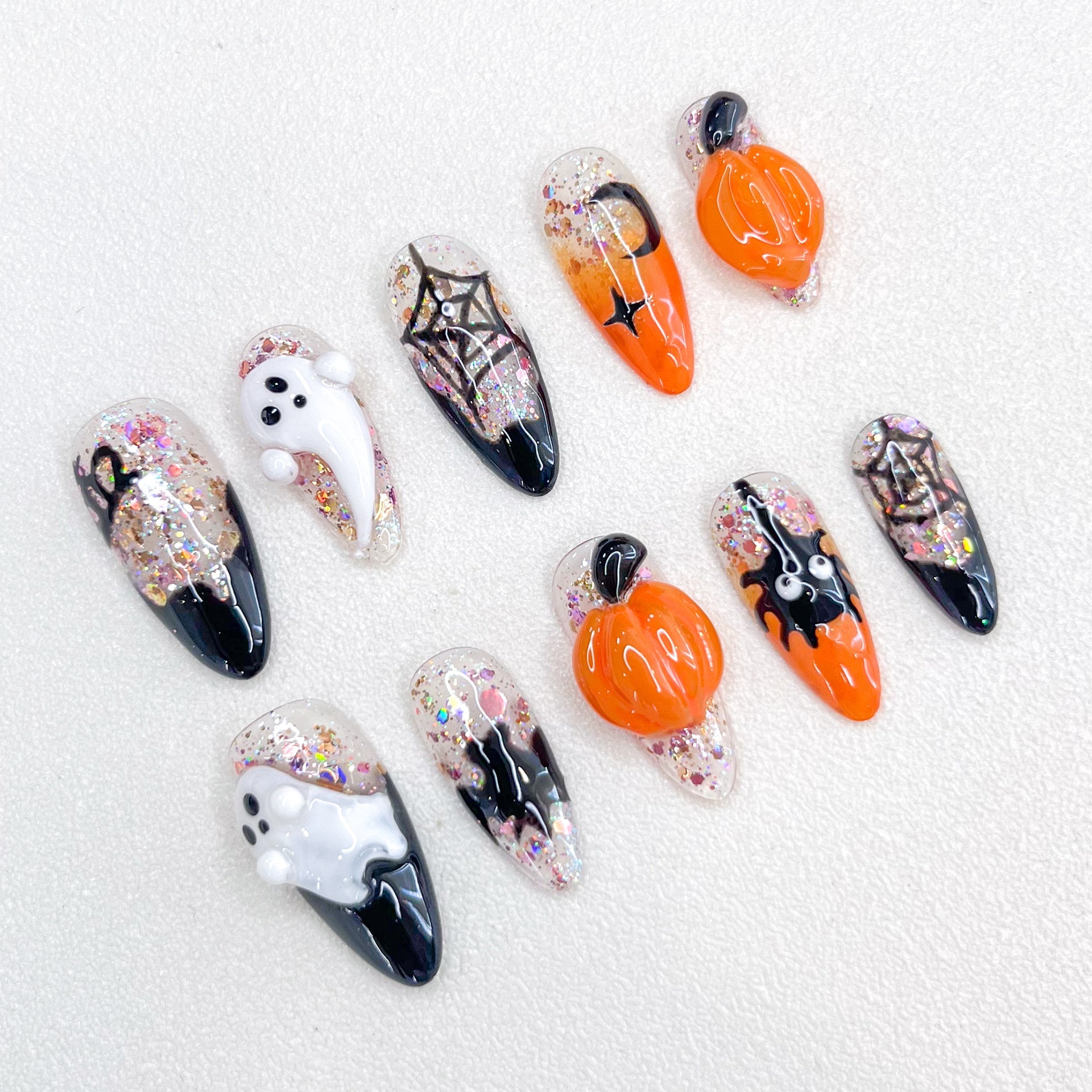 Haunted Glow Halloween - GO2NAIL  LONG ALMOND PressOnNails