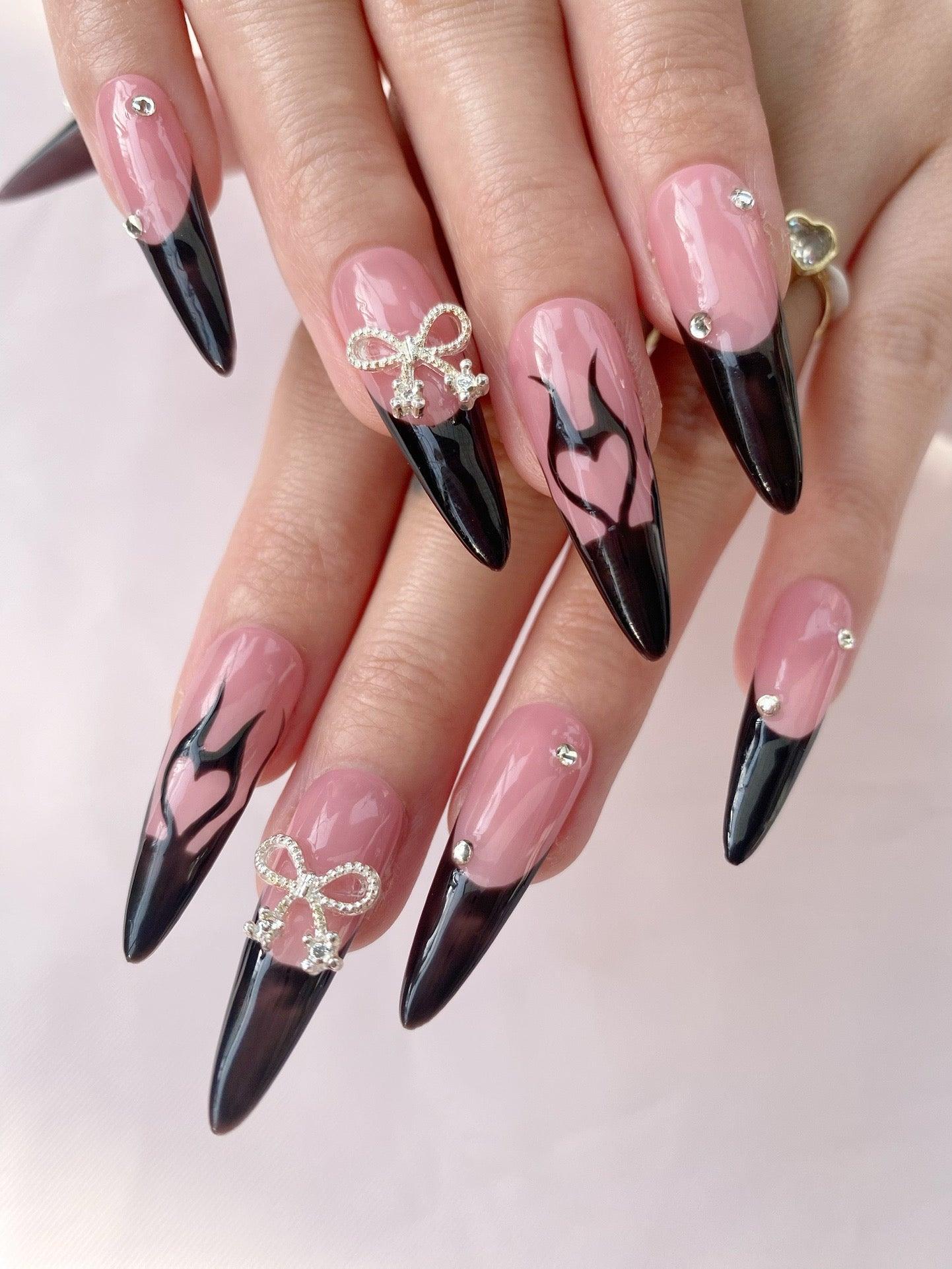 Noir Rose - GO2NAIL  LONG STILETTO PressOnNails