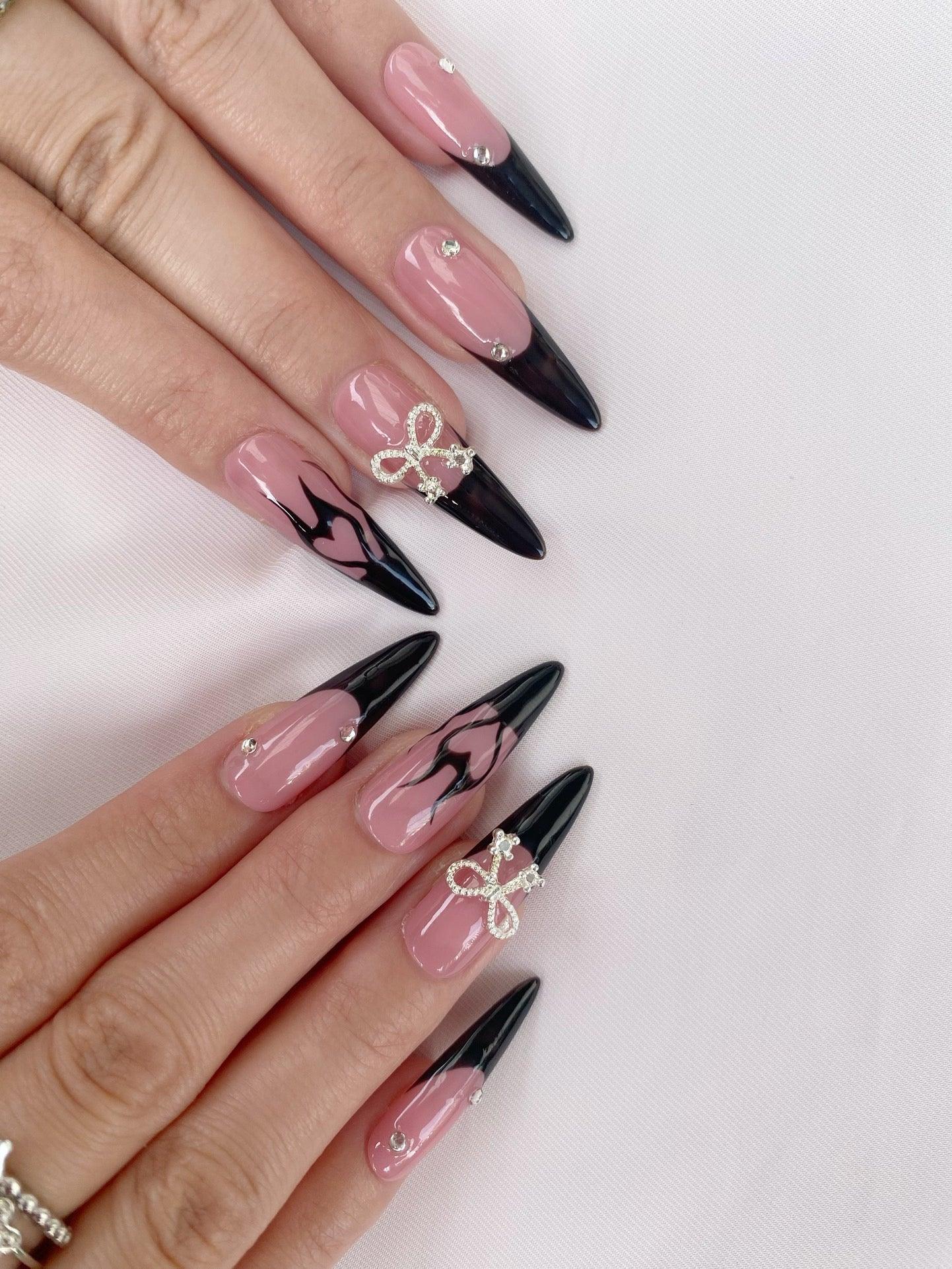 Noir Rose - GO2NAIL  LONG STILETTO PressOnNails