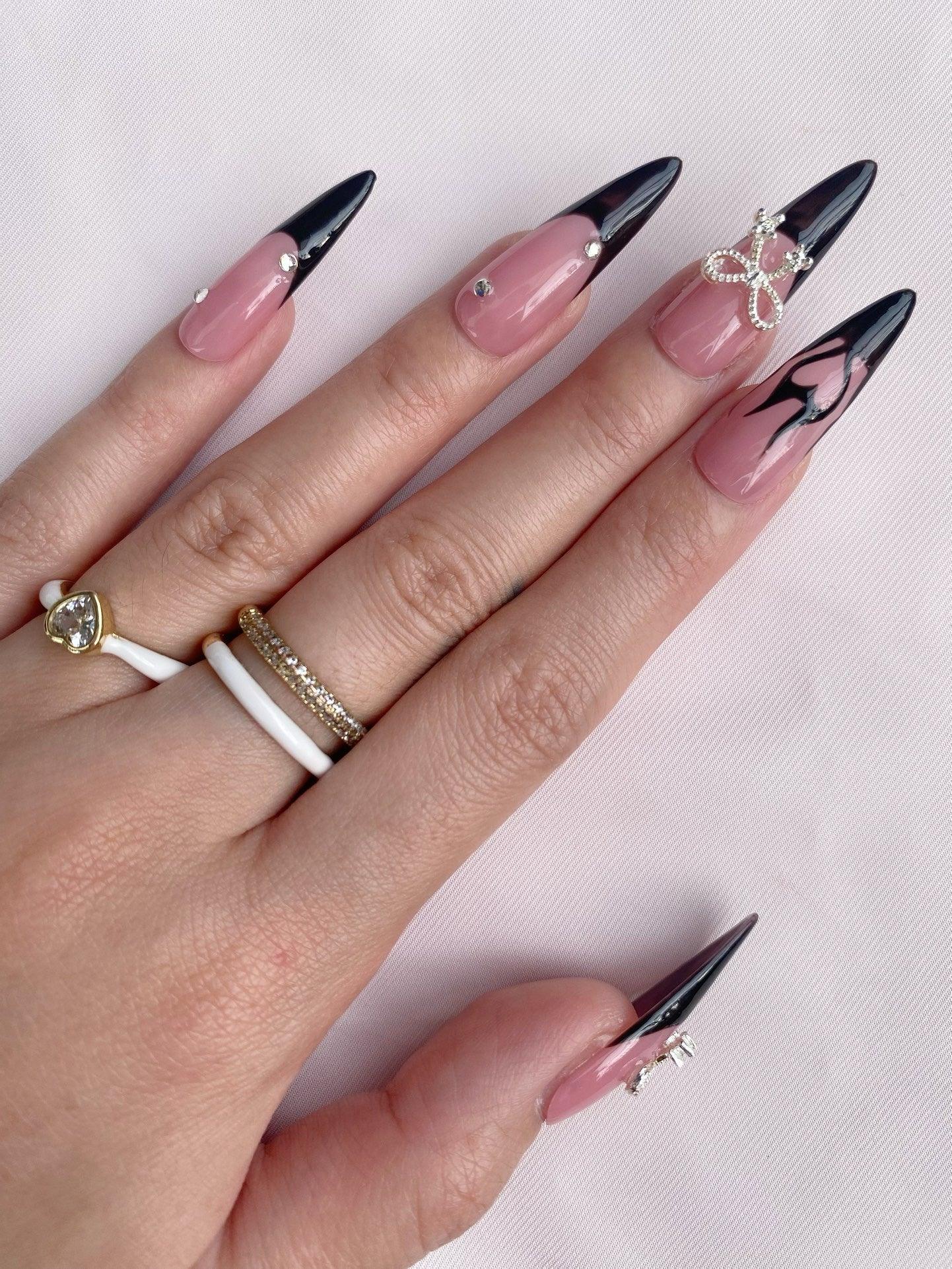 Noir Rose - GO2NAIL  LONG STILETTO PressOnNails