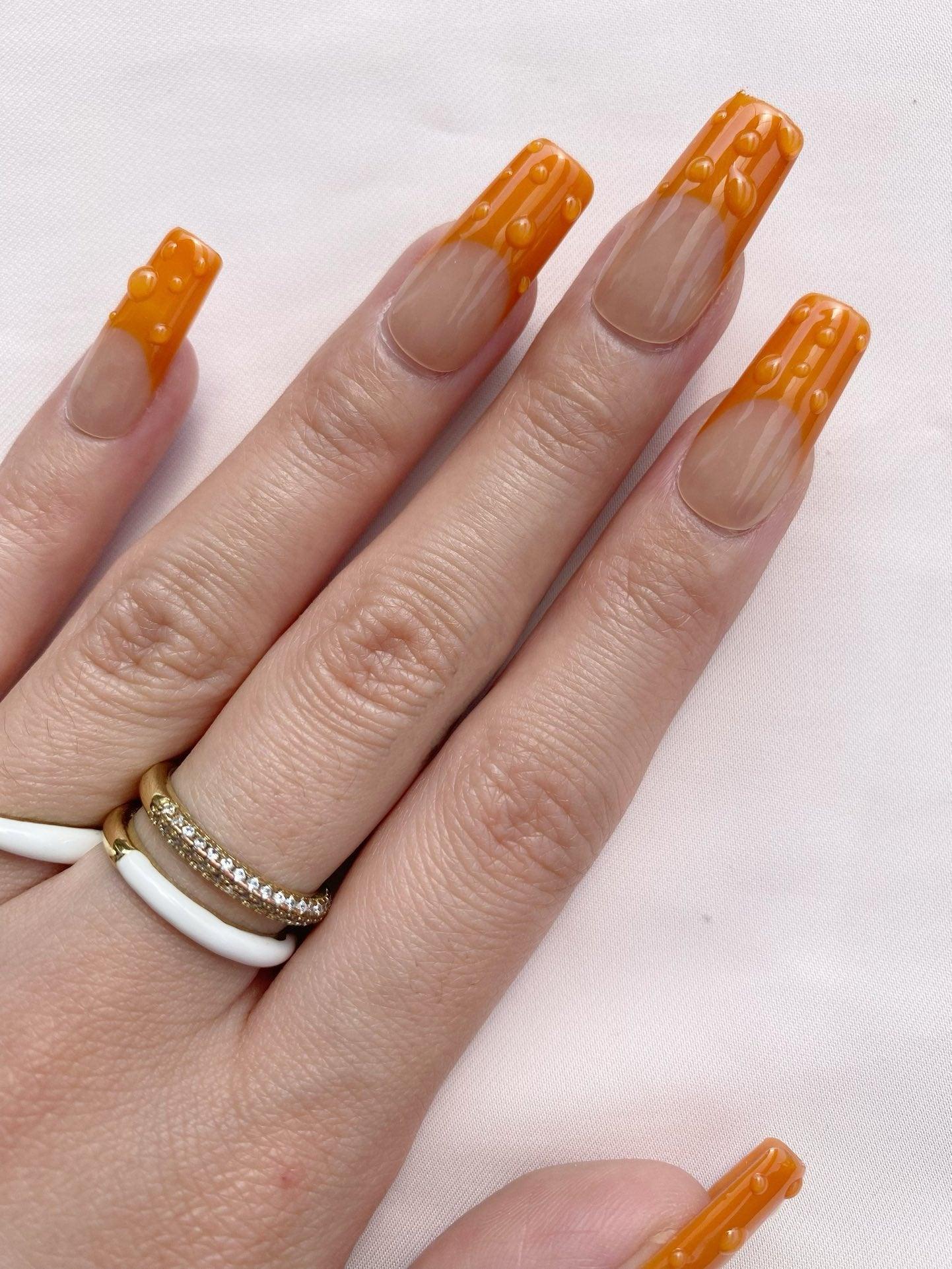 Orange Rhythm - GO2NAIL  LONG SQUARE PressOnNails