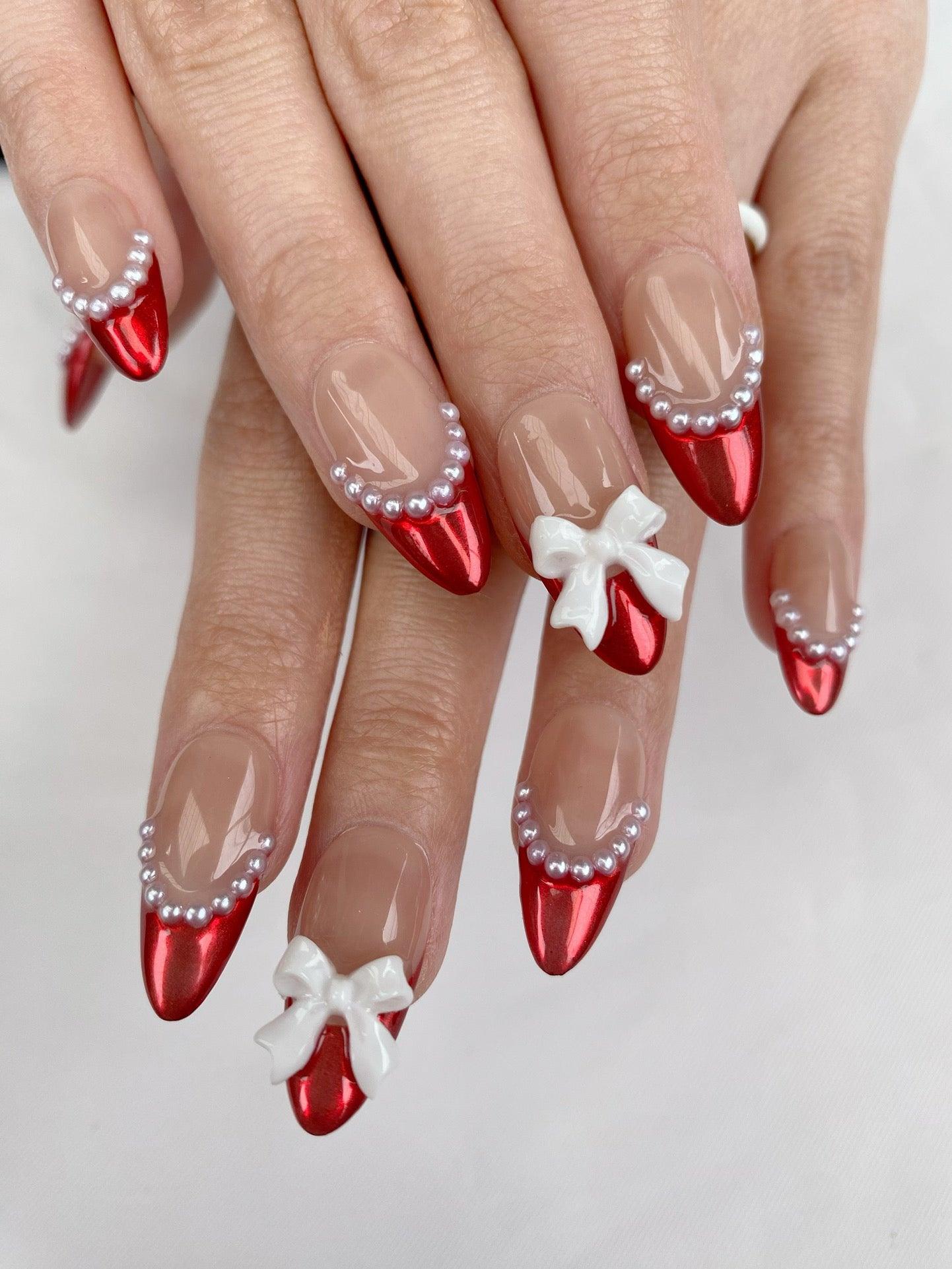 Pearl Red - GO2NAIL  MEDIUM ALMOND PressOnNails