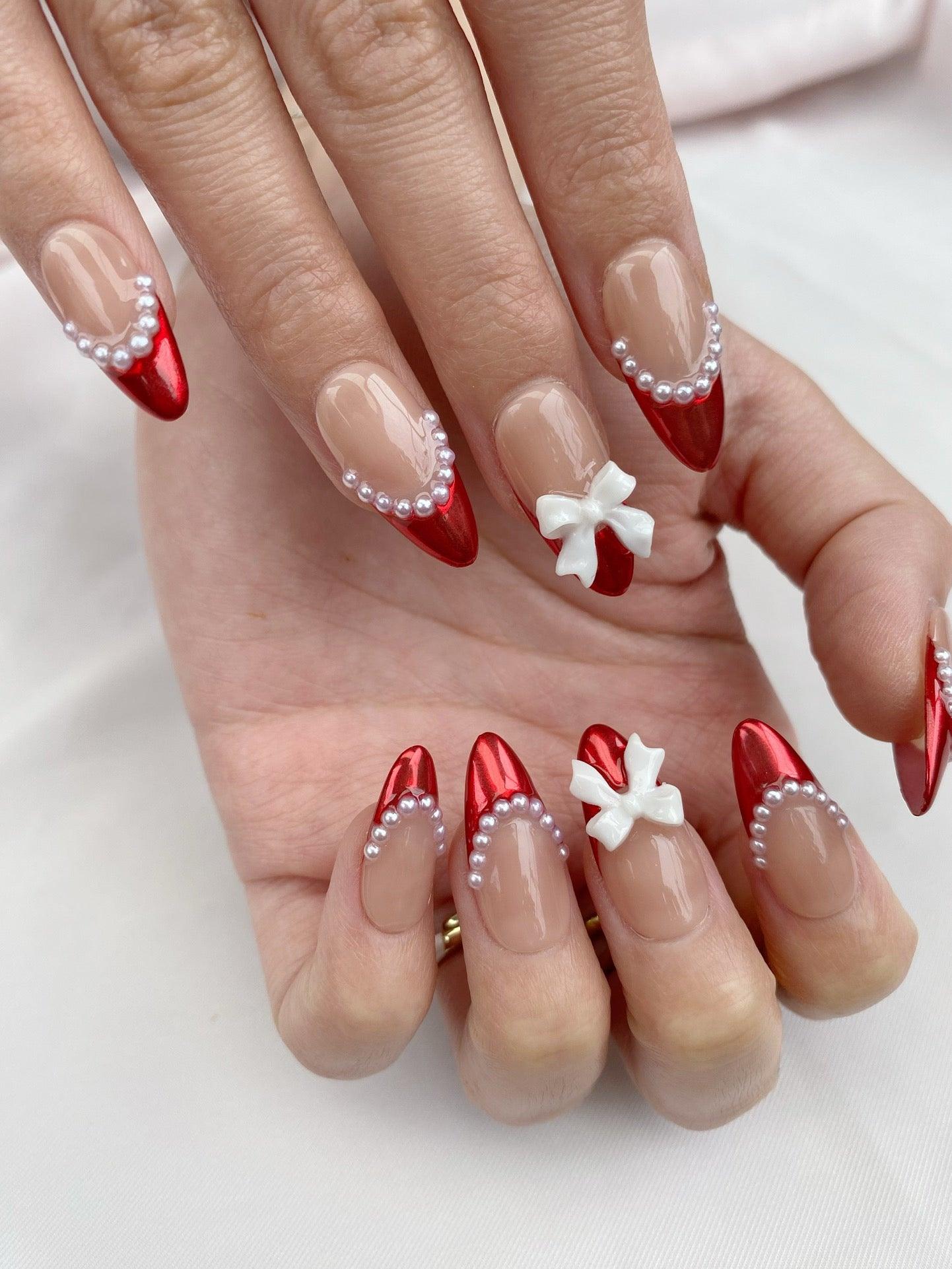 Pearl Red - GO2NAIL  MEDIUM ALMOND PressOnNails