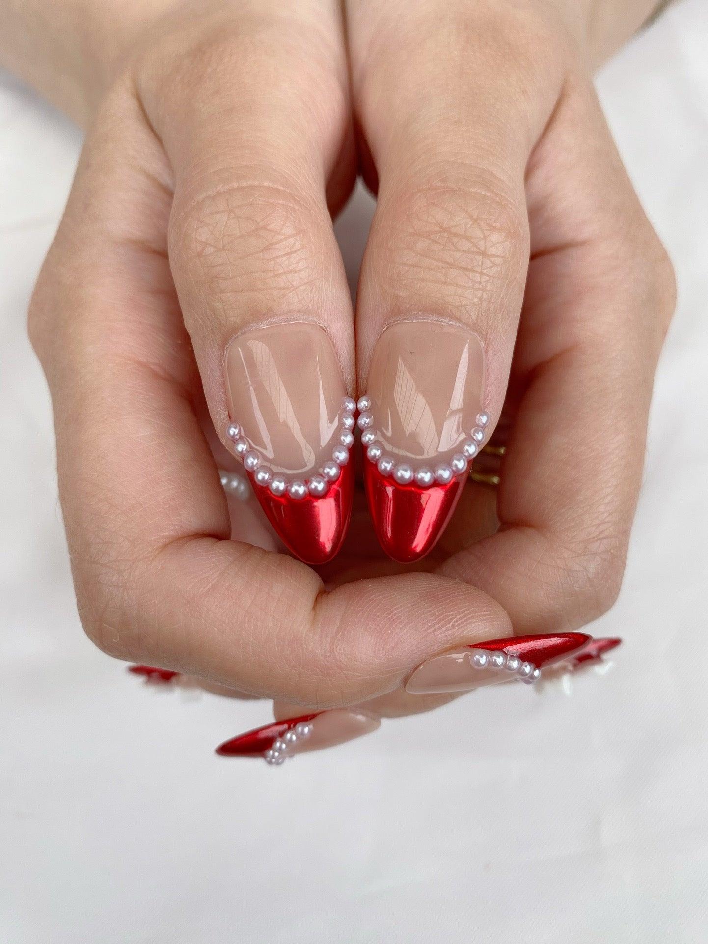 Pearl Red - GO2NAIL  MEDIUM ALMOND PressOnNails