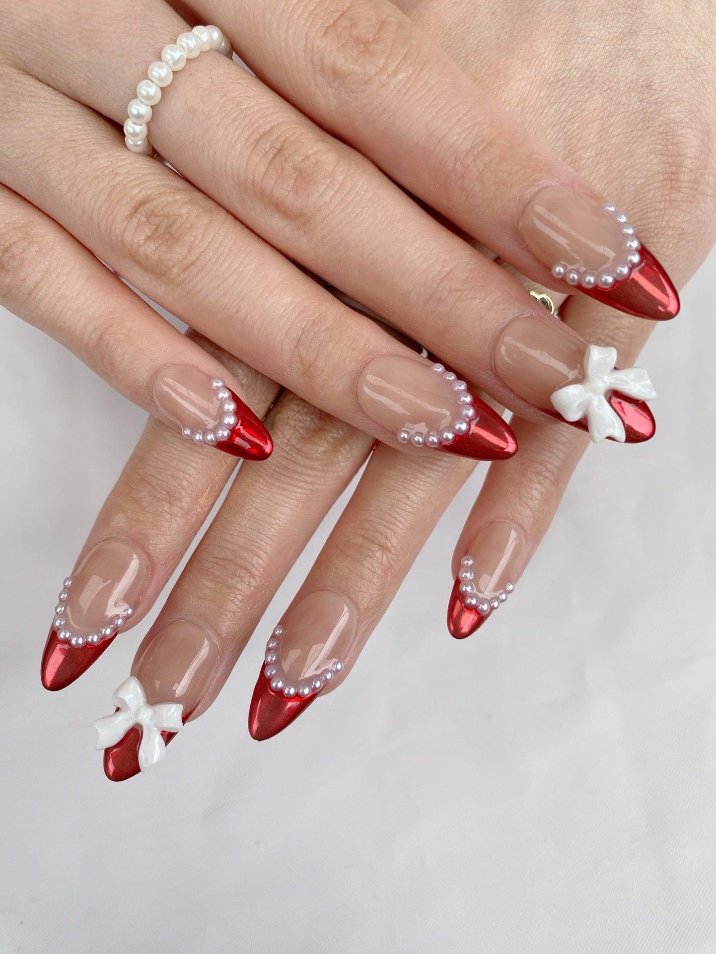 Pearl Red - GO2NAIL  MEDIUM ALMOND PressOnNails