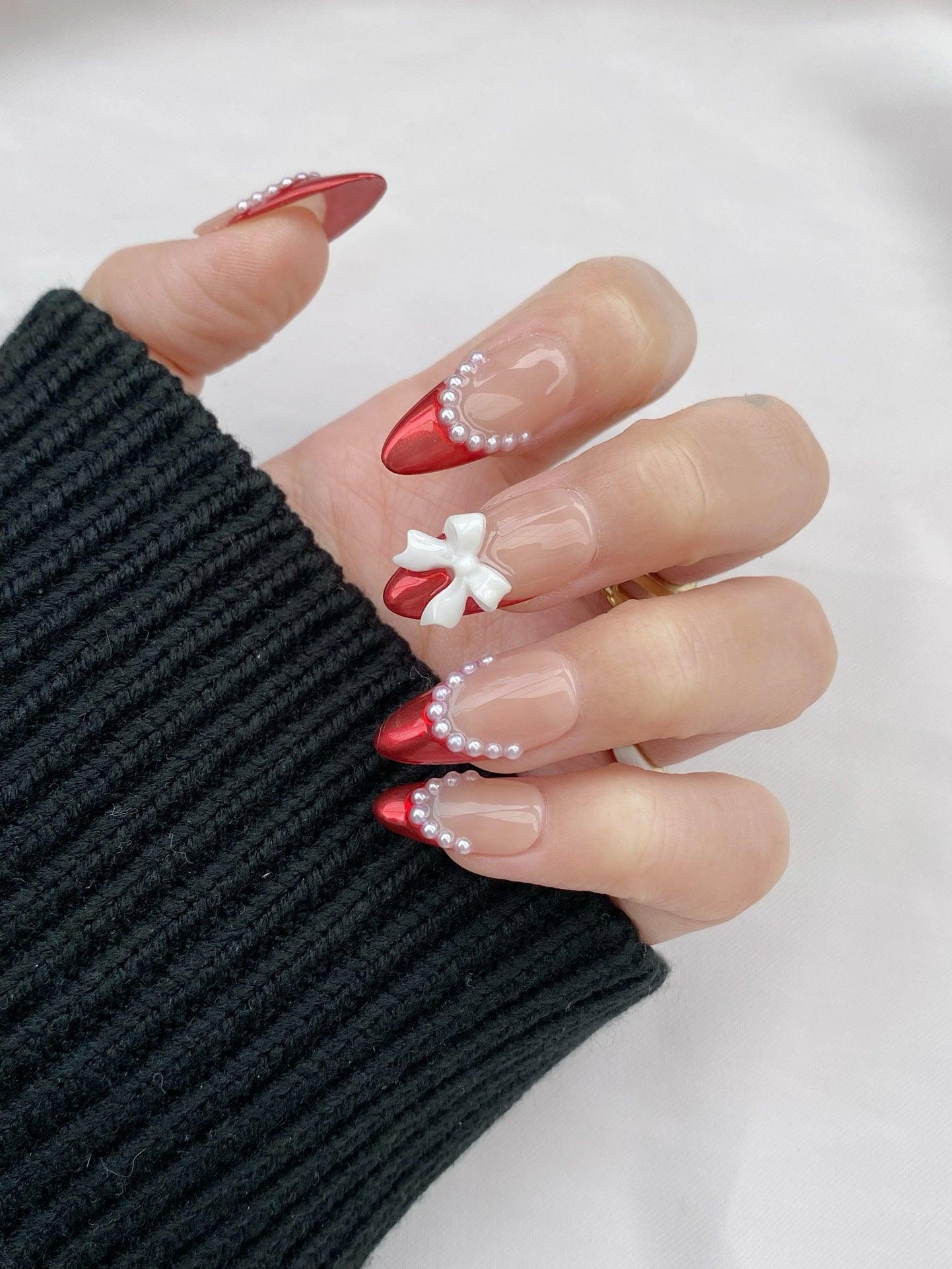 Pearl Red - GO2NAIL  MEDIUM ALMOND PressOnNails