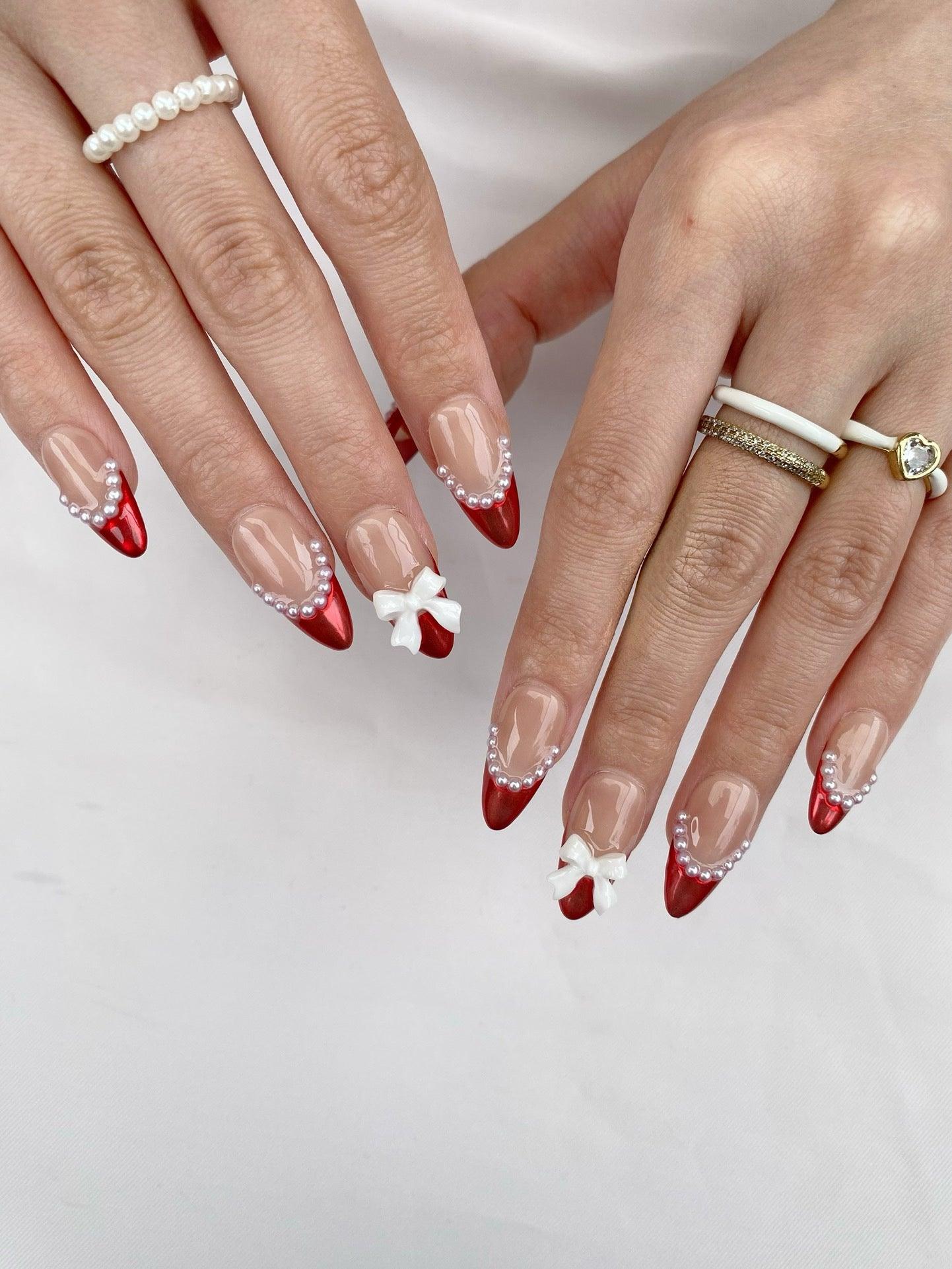 Pearl Red - GO2NAIL  MEDIUM ALMOND PressOnNails