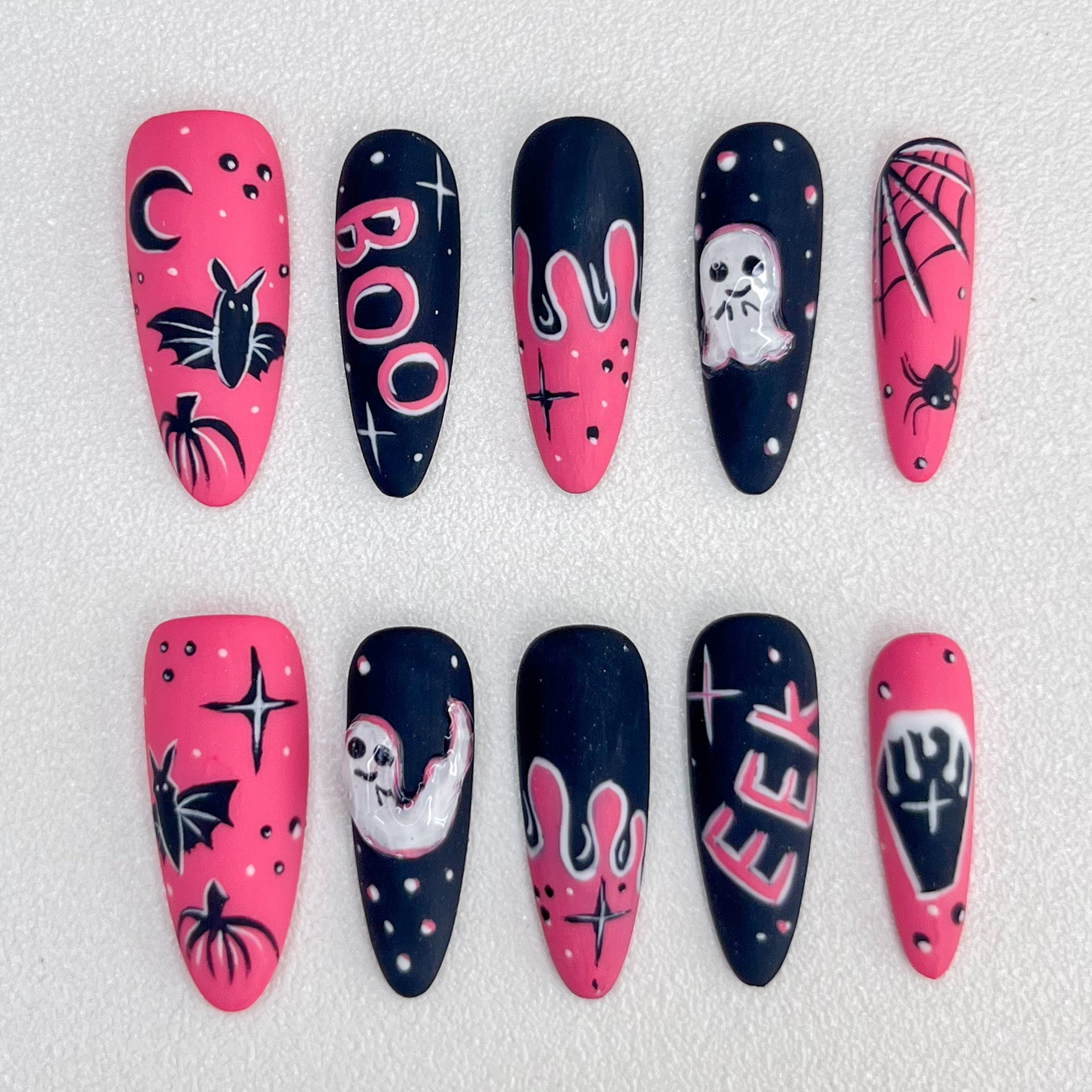 Pink Night Bats - GO2NAIL  LONG STILETTO PressOnNails