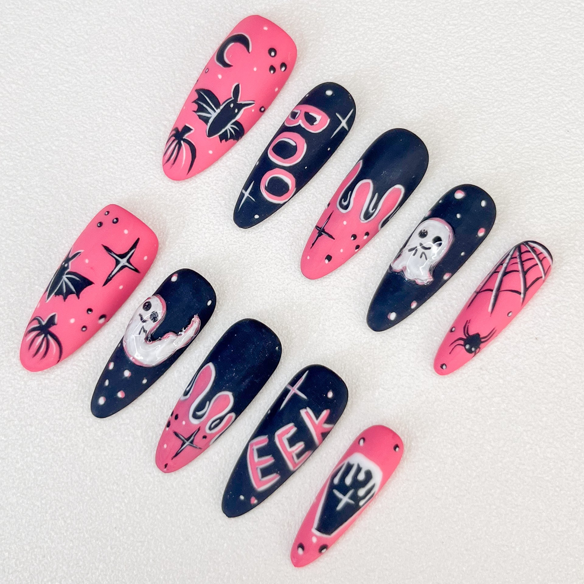 Pink Night Bats - GO2NAIL  LONG STILETTO PressOnNails