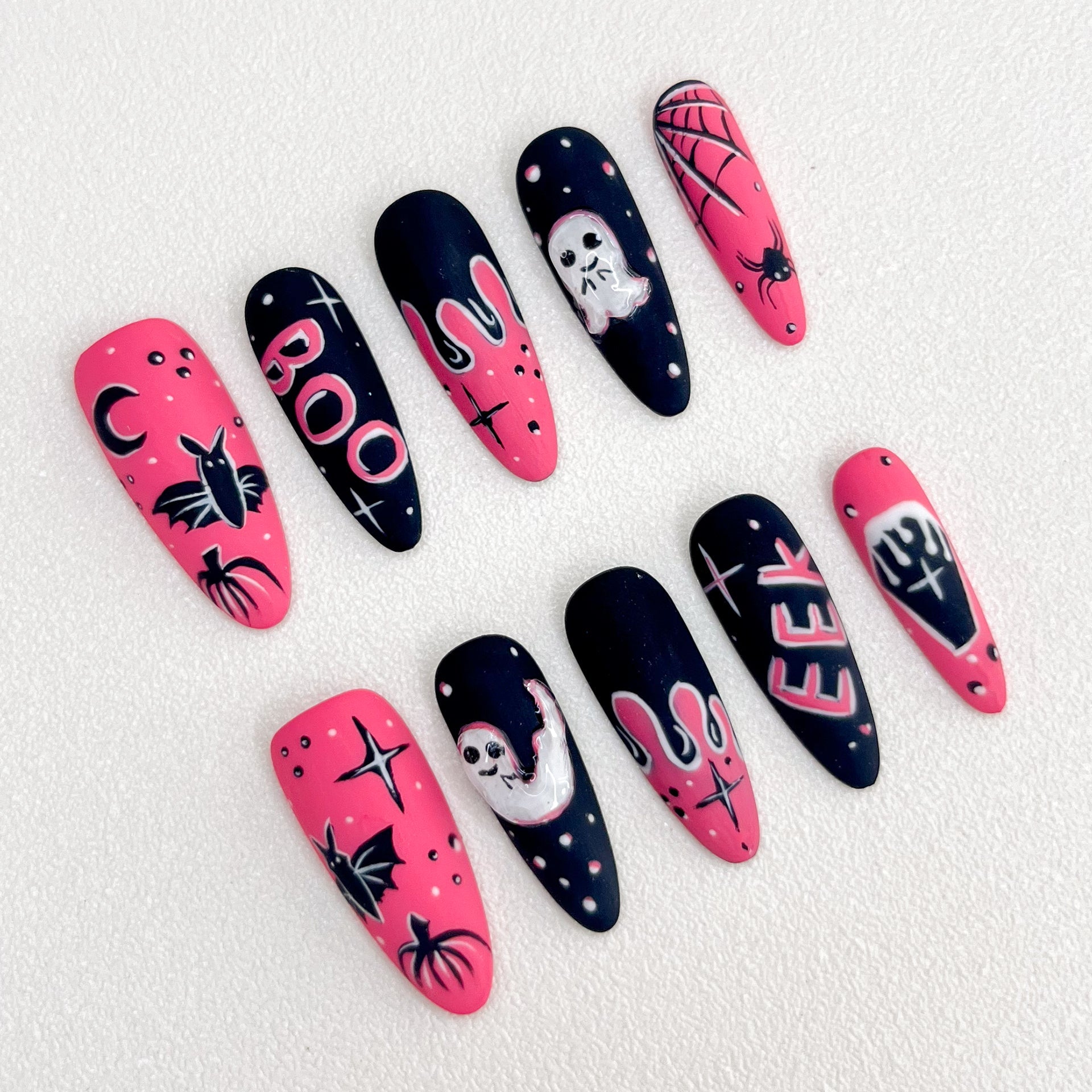 Pink Night Bats - GO2NAIL  LONG STILETTO PressOnNails