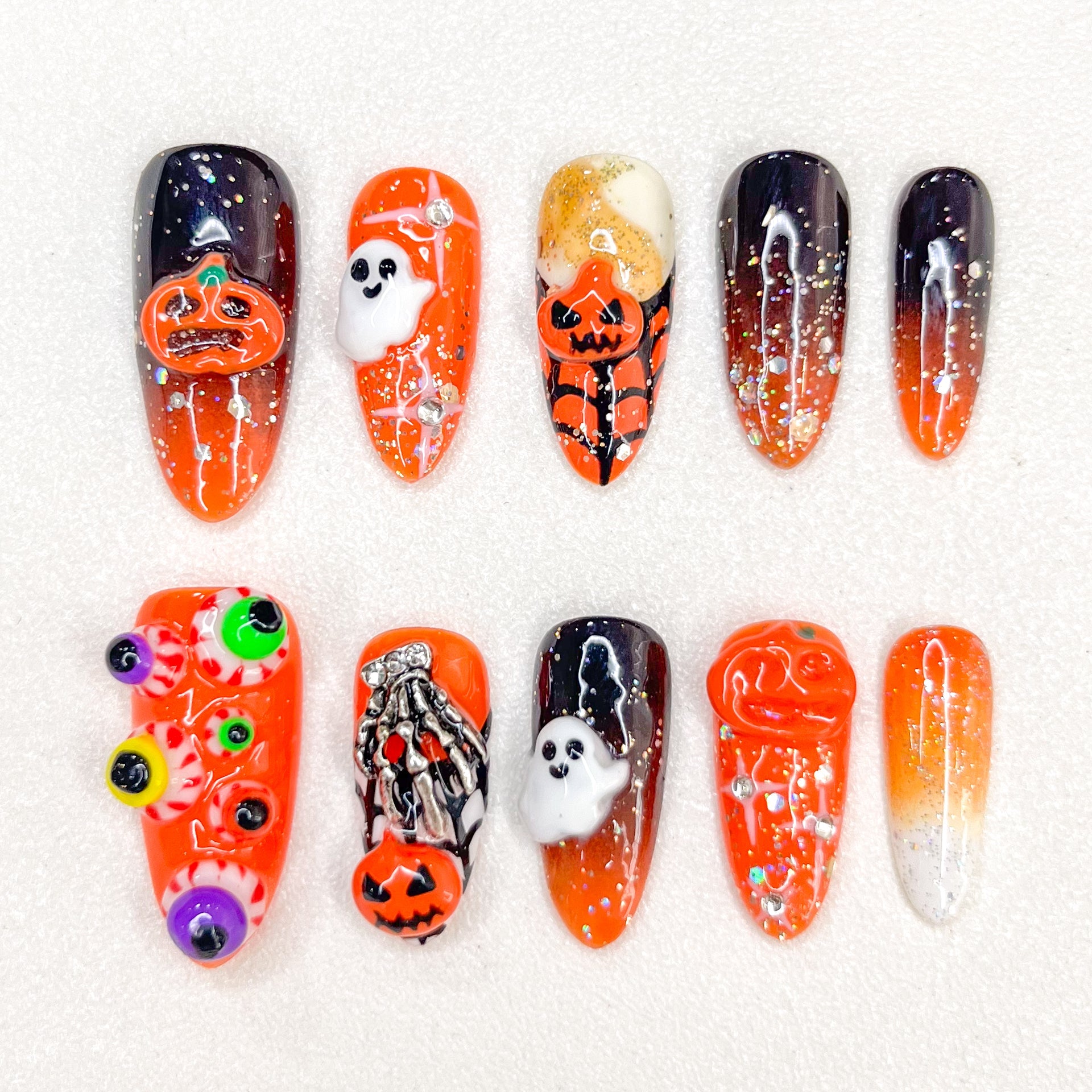 Spooky Glitter Glam - GO2NAIL  LONG STILETTO PressOnNails