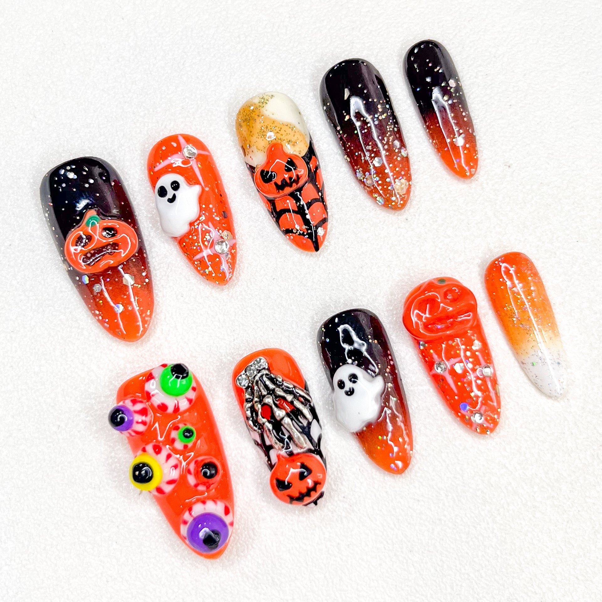 Spooky Glitter Glam - GO2NAIL  LONG STILETTO PressOnNails